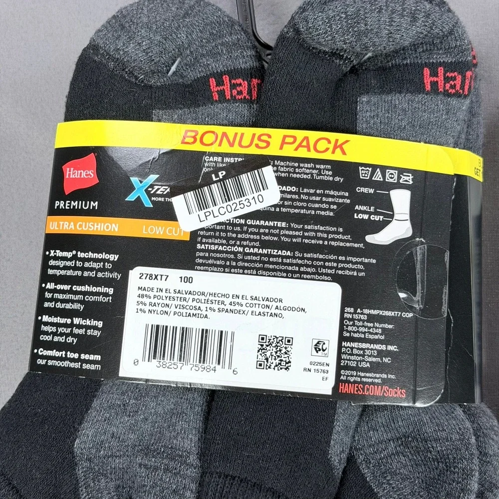 Hanes Fruit of the Loom Mens 6-12 Black White Cotton Blend Ankle Low Cut 13pk